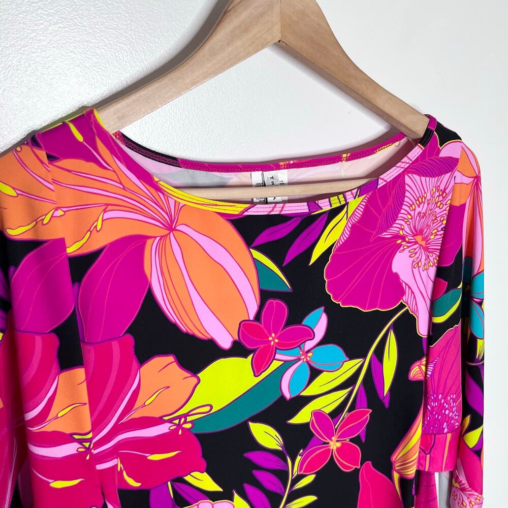 Trina Turk Floral Swim Cover Up Tunic Dress Pink Black Tropical Size S Resort - Picture 5 of 9